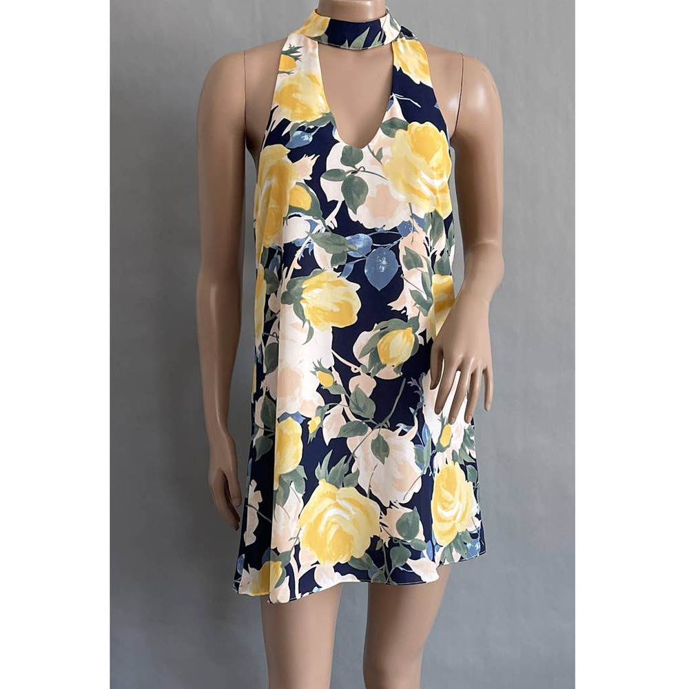 Lulus Dress Women XS Part Of Your World Mini Blue Floral Print Halter Trapeze